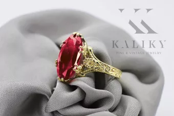 Ruby 8K κίτρινο χρυσό Ring Vintage Jewlery vrc084x-rb Art Deco